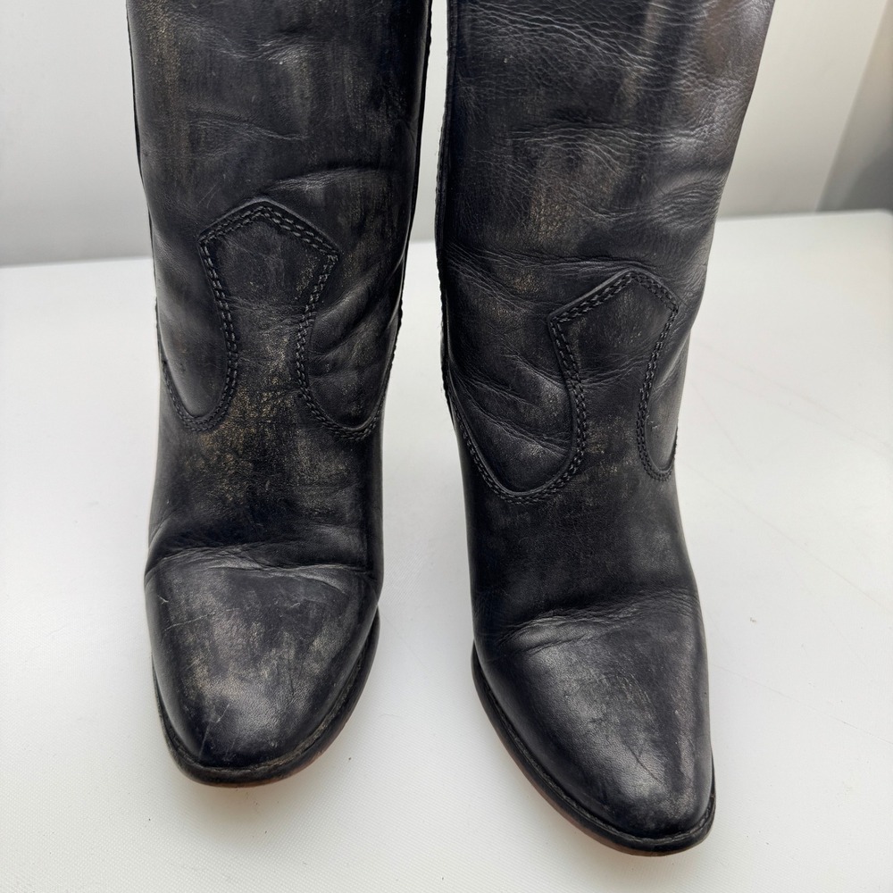 Vintage Zodiac Rusty Cowboy Western Boots Women 7.5 Black Leather Stacked Heel - Picture 3 of 11